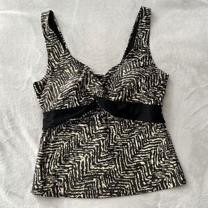 Christina Tankini Swim Top Black Cream  Twist Front V-Neck no size tag